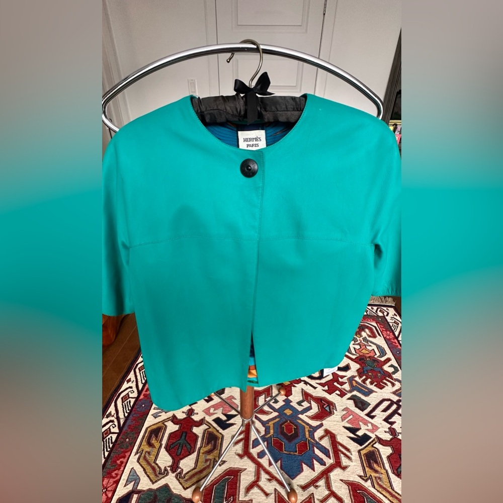 Sold ❌Hermès Teal Leather Jacket - Picture 7 of 11